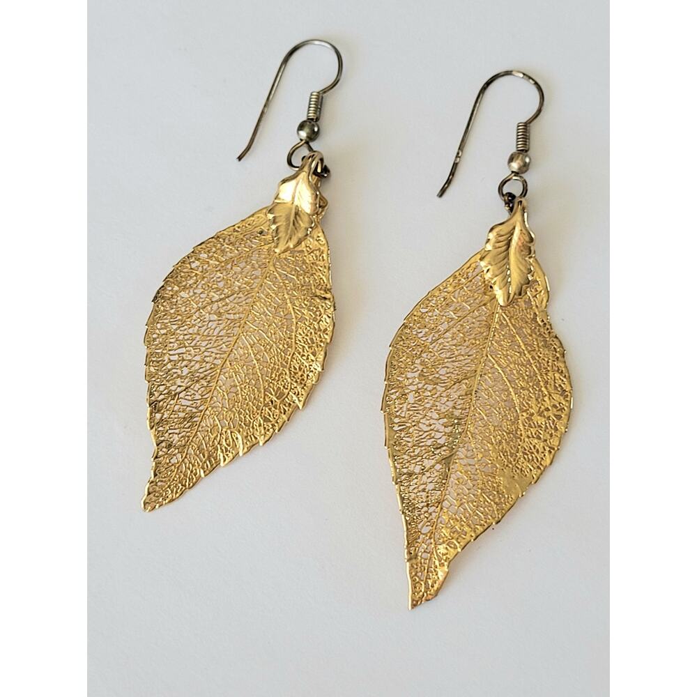 Gold Leaf Textured Dangle Earrings | Nature Inspired Jewelry